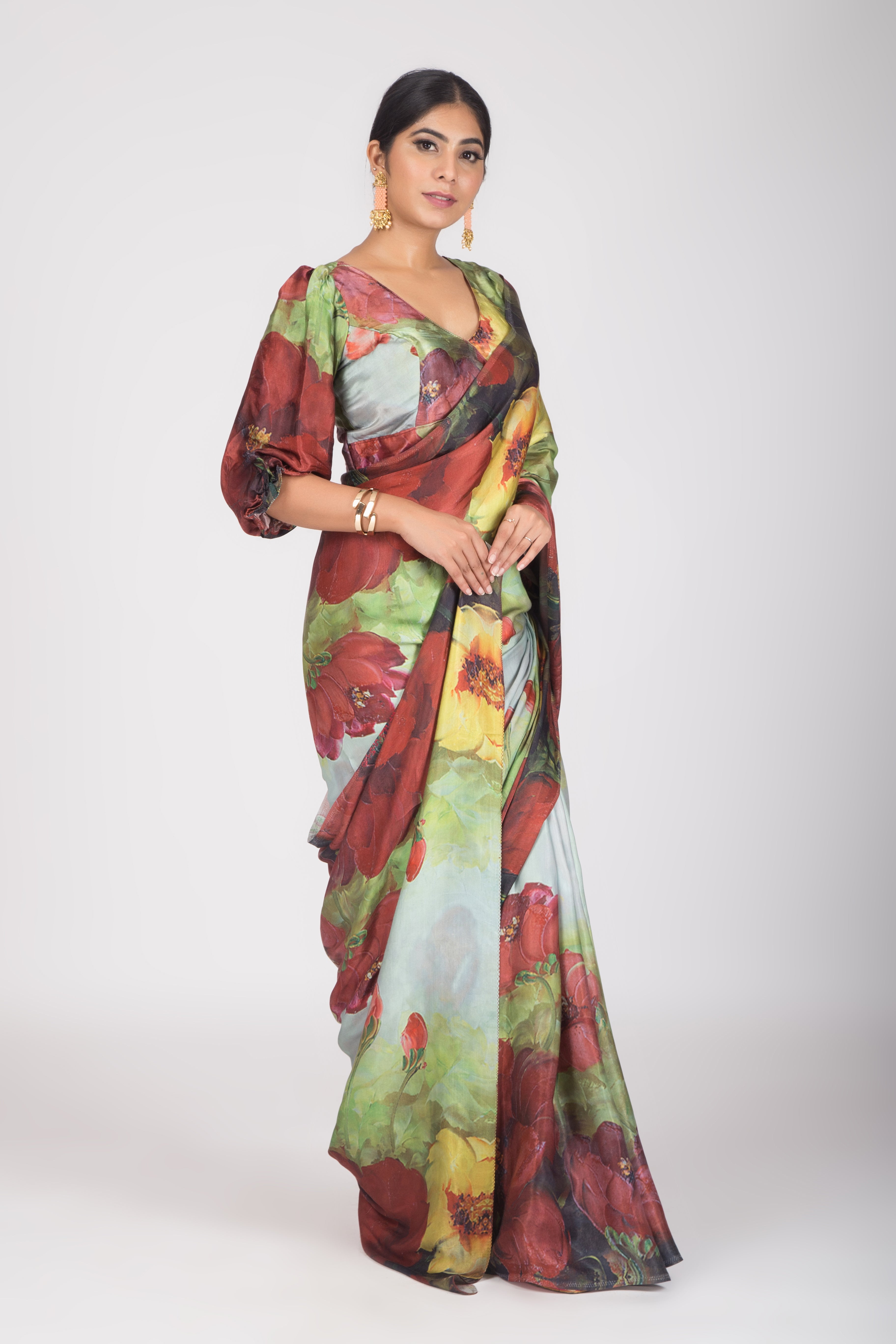 Blossoms of Paradise Gaji Silk Saree & Unstitched Blouse Set